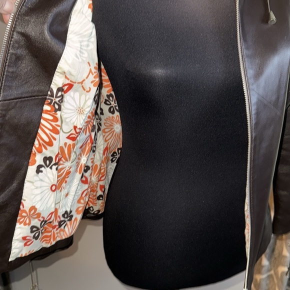 Bod & Christensen Dark Brown Leather Jacket with drawstring gather sleeves - Picture 7 of 10